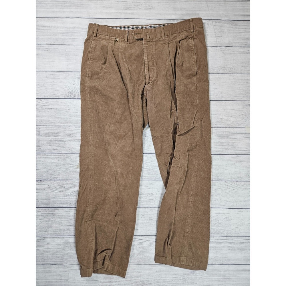 Faconnable Corduroy Pants Men's 40 Brown 100% Cotton Pleated Straight Leg